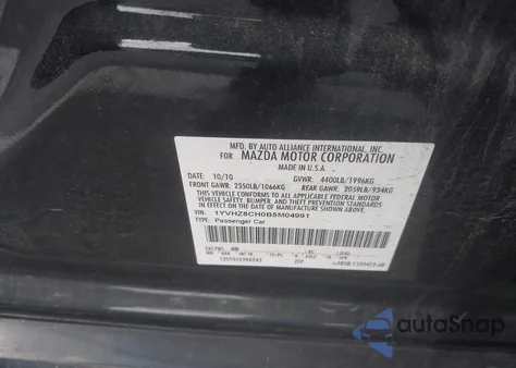 2011 Mazda 6 I z USA, uszkodzony, nr VIN 1YVHZ8CH0B5M04991